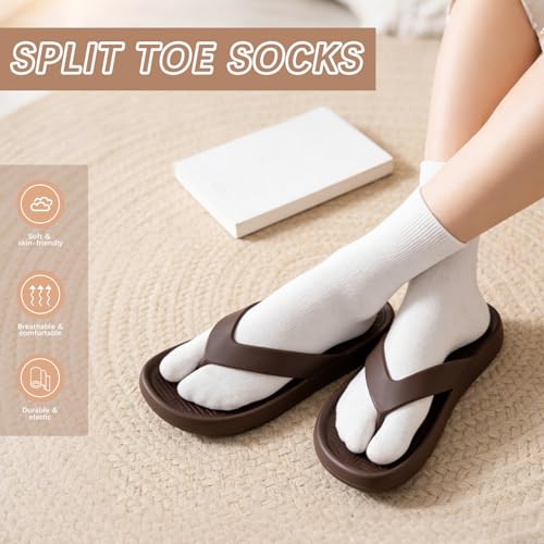 White 12 Pairs Unisex Tabi Split Toe Flip Flop Socks - Soft Cotton, Elastic Fit