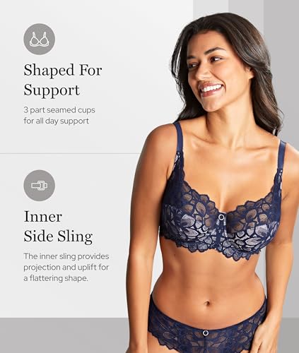 Women’s Allure Full Cup Bra Sheer Lace 40G Black/Latte - Side Sling Support