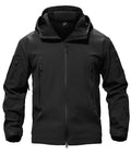 Men's Fleece Softshell Jacket Waterproof Winter Tactical Hooded - Large, Black