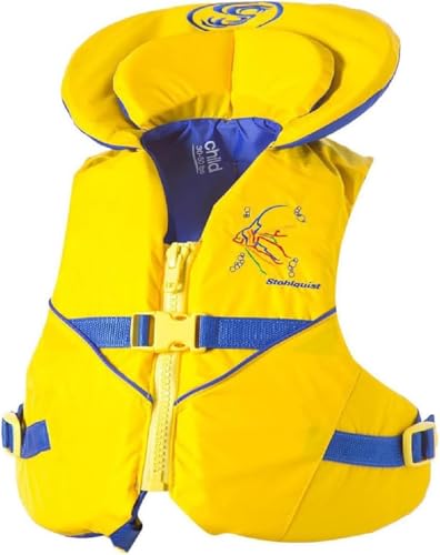 Stohlquist Child Life Jacket US Coast Guard Approved Yellow/Blue, Adjustable PFD for Kids 30-50 lbs