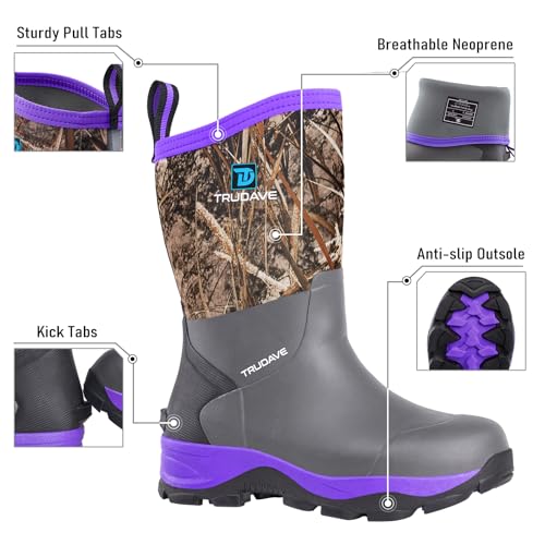 Trudave Women's Purple Rubber Rain Boots Waterproof Mid-Calf with Insulation Size 6-11