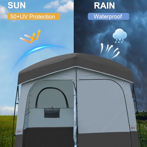 Black 2-Room Outdoor Camping Privacy Shower Tent - Portable Dressing & Toilet Shelter