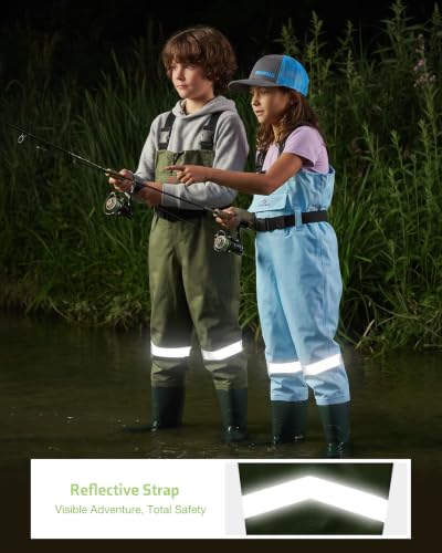 Kids Chest Waders with Boots - Youth Waterproof Fishing Waders for Boys - Green 2/3 Toddler