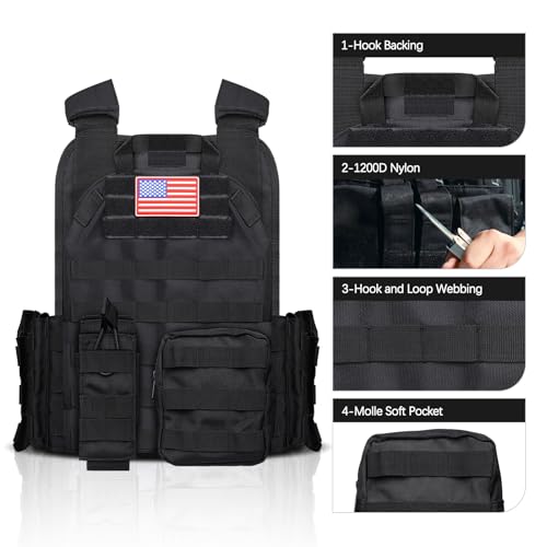 Xaegistac Black Tactical Vest with Quick-Release System for Military & Outdoor