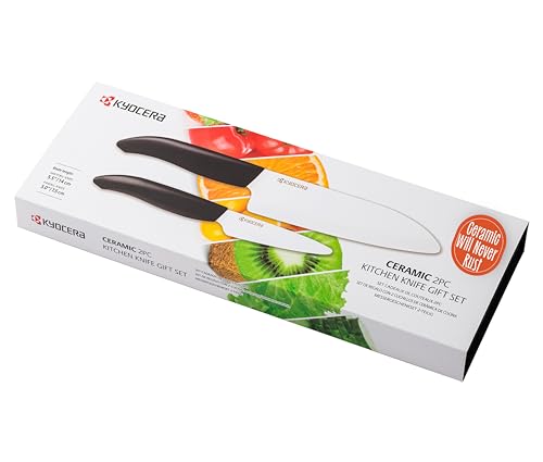 Kyocera Revolution 2-Piece Ceramic Knife Set – 5.5" and 3" Kitchen Knives, White/Black