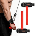 Weight Lifting Straps with D Rings - Red, Neoprene Padding, Non-Slip Grip