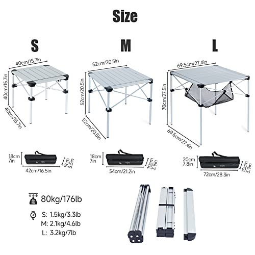 iClimb Nature Large Folding Aluminum Square Table with Roll-Up Top, Stable & Lightweight for Camping, Picnic & Outdoor Use
