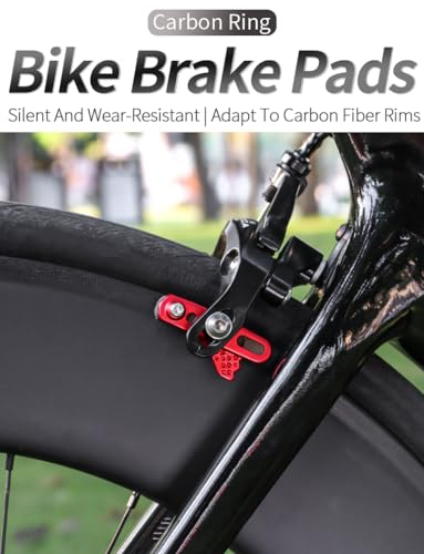 Bike Carbon Fiber Rim Brake Pads - Red - 1 Pair for Bicycle C-Brake Shoes