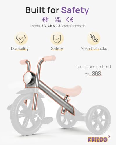 KRIDDO Toddler Tricycle with Front Light - White, 2-5 Years, Safety-Designed Ride-on