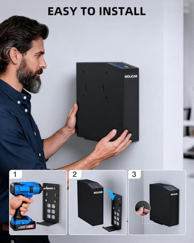 MOLICAR Biometric Gun Safe with Passcode - Quick Access Fingerprint Pistol Lock, Wall Mount Nightstand Storage, Discreet Security