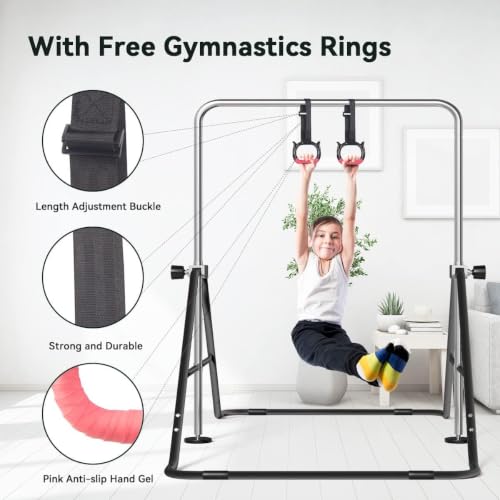 Black FBSPORT Adjustable Kids Gymnastics Horizontal Bar for Training & Flexibility