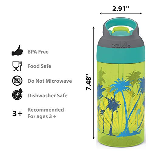 Kids Water Bottles 16oz Set with Straw & Carry Loop - Beach Life & Surfing Boards Design