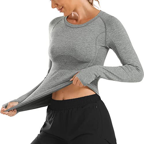 Stelle Women's Seamless Long Sleeve Workout Top - Small Grey Activewear