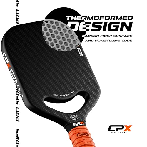 CPX Pro Carbon Fiber Pickleball Paddle - Professional Grade, Matte Finish, Honeycomb Core, Tennis Style Grip - Edgeless Paddle Designed in Chicago, USA (Black, Pro)