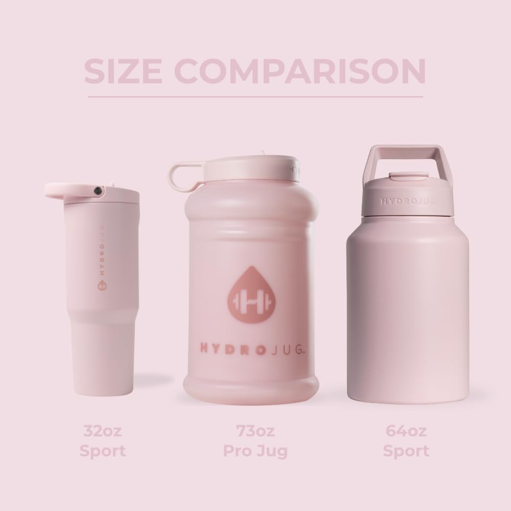 HydroJug Half Gallon Water Bottle 73oz - Refillable, Reusable Jug with Carry Handle - Leakproof Guarantee - Great for On-The-Go Hydration - Dishwasher Safe, BPA Free, Pink Sand (Pro Jug V2)