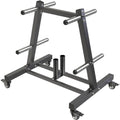 Black Olympic Weight Plate Tree Rack with Wheels - Holds 650 LBS for Home Gym