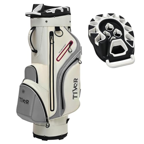 White 14-Way T-Lock Golf Cart Bag with Full-Length Dividers & 9 Pockets