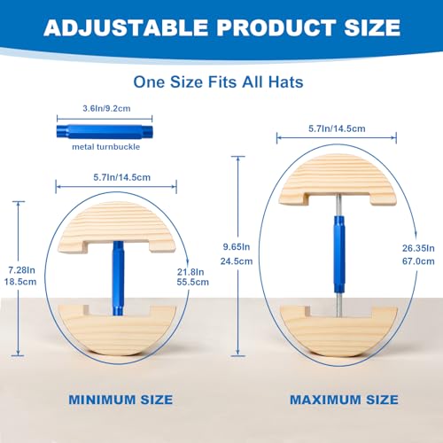 Adjustable Wooden Hat Stretcher for Fitted Caps - Round Square Blue / Large