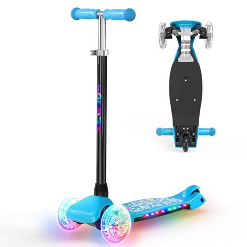 Kids Scooter with Light-Up Deck & 7 Lighting Effects - Blue, Adjustable Height