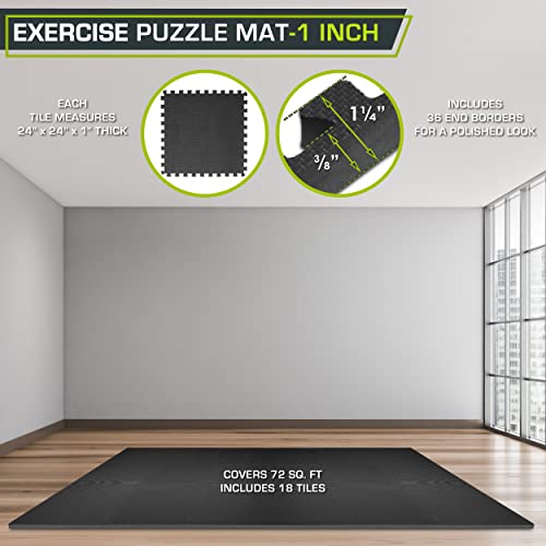ProsourceFit Black 24x24x1-Inch Interlocking Exercise Puzzle Mat - 72 SQ FT