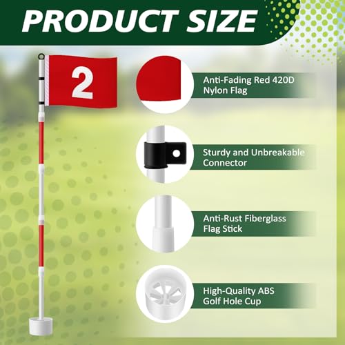 3-Pack Golf Flagstick Set with 6ft Poles, Numbered Flags & Cups for Practice