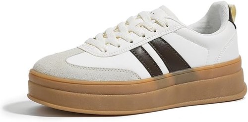 LEYING Women's Chunky Platform Sneakers - Retro Leather Casual Tennis Shoes | Thick Rubber Sole