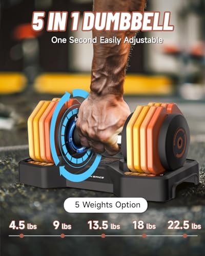 Orange Adjustable Dumbbells Set 22.5LB Pair - 1-Second Fast Turn, Non-Slip Metal Handle, Compact Home Workout Equipment
