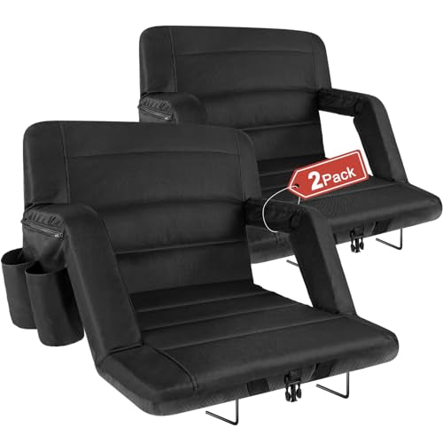 Wide Folding Stadium Seats with Back Support & Cushion 2 Pack - Black