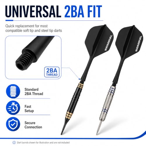 6 Pack Integrated Dart Flights and Stems - Unbreakable All-in-One, Universal 2BA Fit