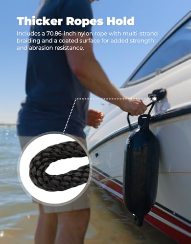 KEMIMOTO Black Inflatable Boat Fenders 6.5x23 Inches - 4 Pack for Docking, Pontoon & Bass Boats