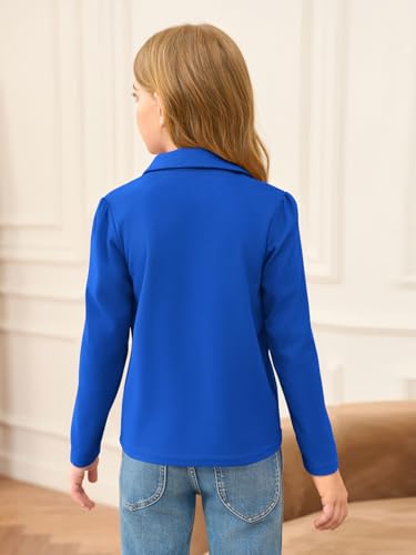 Girls Long Sleeve Polo Shirt with Peter Pan Collar - School Uniform Top, 9-10 Years Royal Blue