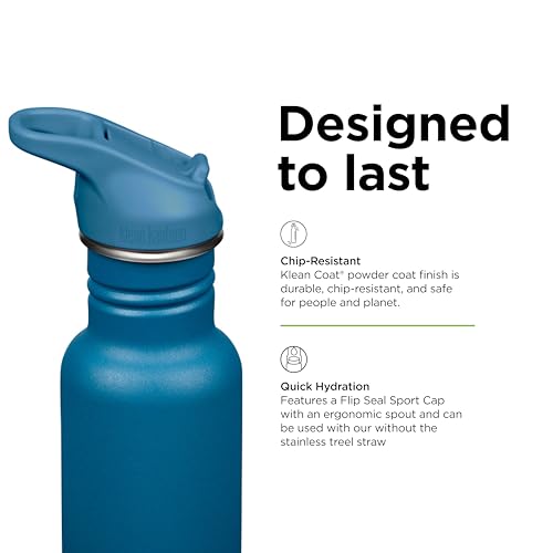 Klean Kanteen 18 oz Classic Water Bottle with Flip Seal Sport Cap - Blue - Leakproof Stainless Steel
