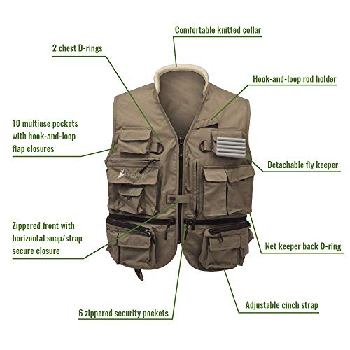 Fishing Vest Waterproof Lightweight with 16 Pockets - X-Large
