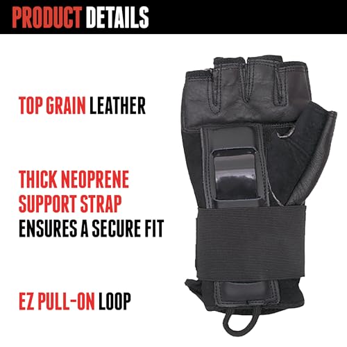 Black Large Wrist Protection Gloves with Removable Impact Wrist Guards for Skateboarding & Rollerblading