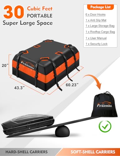Waterproof Rooftop Cargo Carrier Bag 30 Cubic Feet - No Rack Included