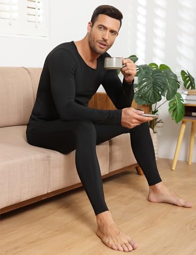 X-Large 3 Pack Men's Thermal Underwear Long Johns Fleece Lined Soft Warm Base Layer Black
