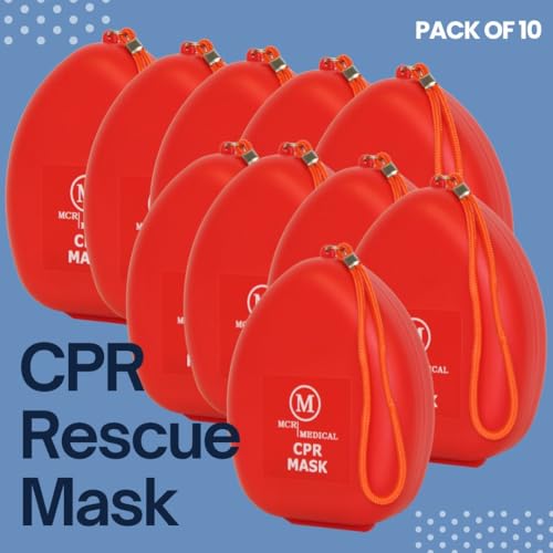 CPR Training Mask Set 10-Pack for Adult and Child with Hard Case and Strap - Latex-Free