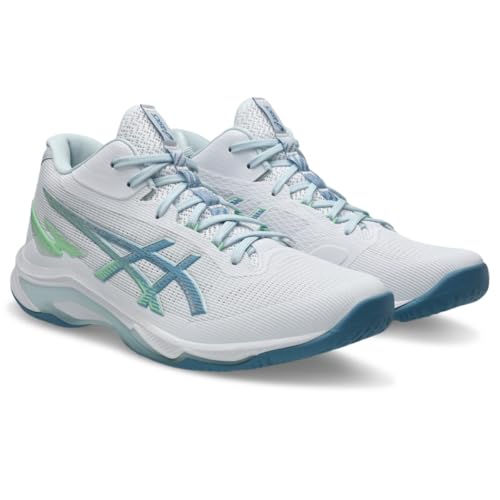 ASICS Men's Netburner Ballistic FlyteFoam Mid Top 4 Volleyball Shoes - White/Saba Blue