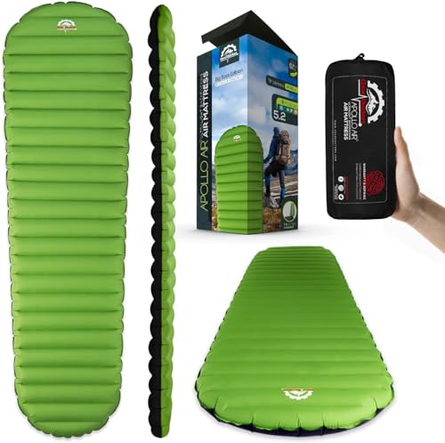 Ultralight Camping Sleeping Pad - ApolloAir Large Inflatable Mattress with R-Value 5.2