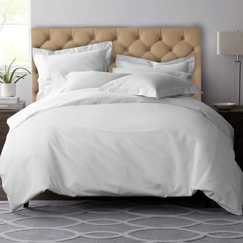 Pizuna White Queen Duvet Cover Set - 600 Thread Count Cotton, Includes 1 Duvet & 2 Pillow Shams