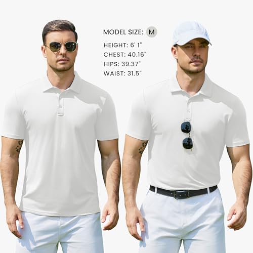 Men's Short Sleeve Polo Shirt - Casual Golf Collared T-Shirt Large White