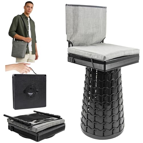 Portable Collapsible Stool with Backrest & Cushion - Black, 31.5x31.5x50cm, Heavy Duty 1000lbs
