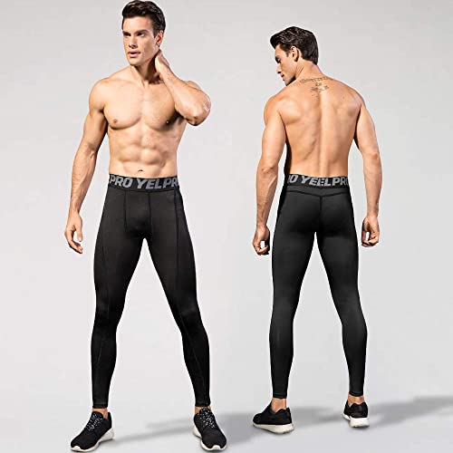 Men's Compression Pants Leggings - Cool Dry Baselayer Tights Large Black