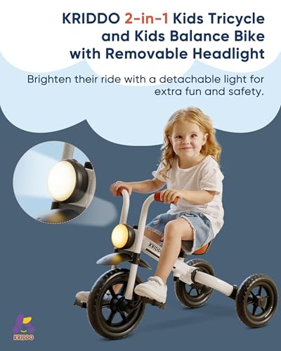 KRIDDO 2-in-1 Foldable Balance Bike & Tricycle for Toddlers, White
