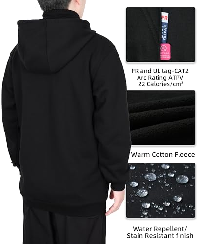 BOCOMAL Men's Heavyweight 14oz Zipper Hoodie Mock-Neck Fleece Jacket - Large Black