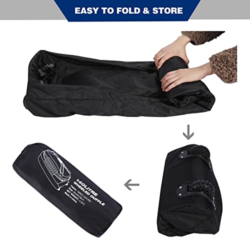 140L Large Foldable Travel Duffle Bag with Wheels - Black