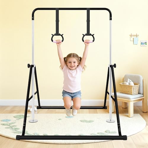 Kids Gymnastics Bar - Adjustable Foldable Horizontal Bar for Children - Black