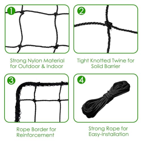 Wiseek 10x40ft Heavy Duty Baseball Softball Backstop Net Barrier & Sports Netting