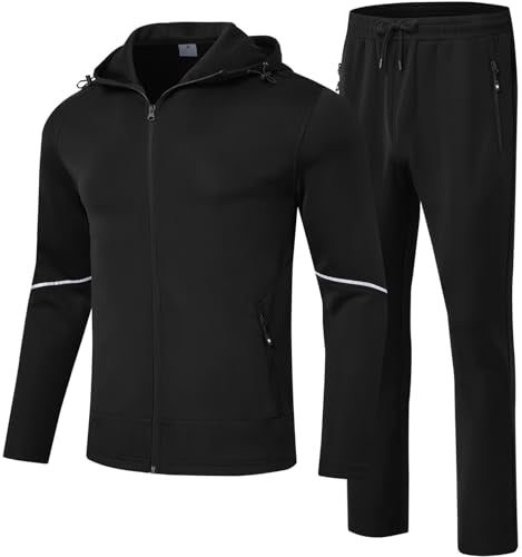 Men's 2-Piece Track Sweat Suit Set with Hood - Black, 4X-Large