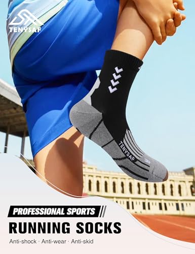 Crew Compression Running Socks - 15-20 mmHg Arch Support, Black White Gray, Size 9-13